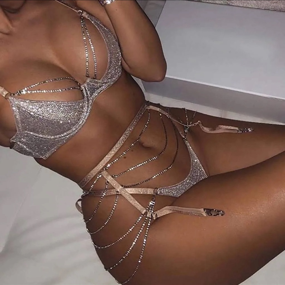 Rhinestone 3pc lingerie set